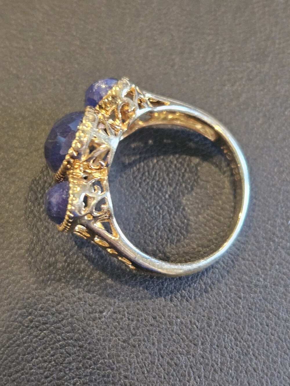 Three-Stone Blue Faceted Lapis Gemstone Ring in Gold Over Sterling Silver - Picture 6 of 7